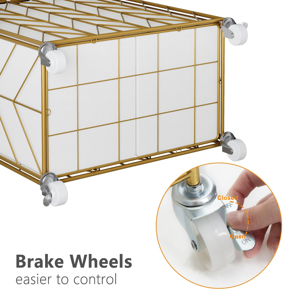 WOWLIVE Laundry Basket with Wheels, Heavy Duty Laundry Hamper with Wood Lid, Clothes Hamper with Divided Removable Liner Bag, Large Capacity Iron-Made Laundry Sorter Laundry Room Organization (Beige)