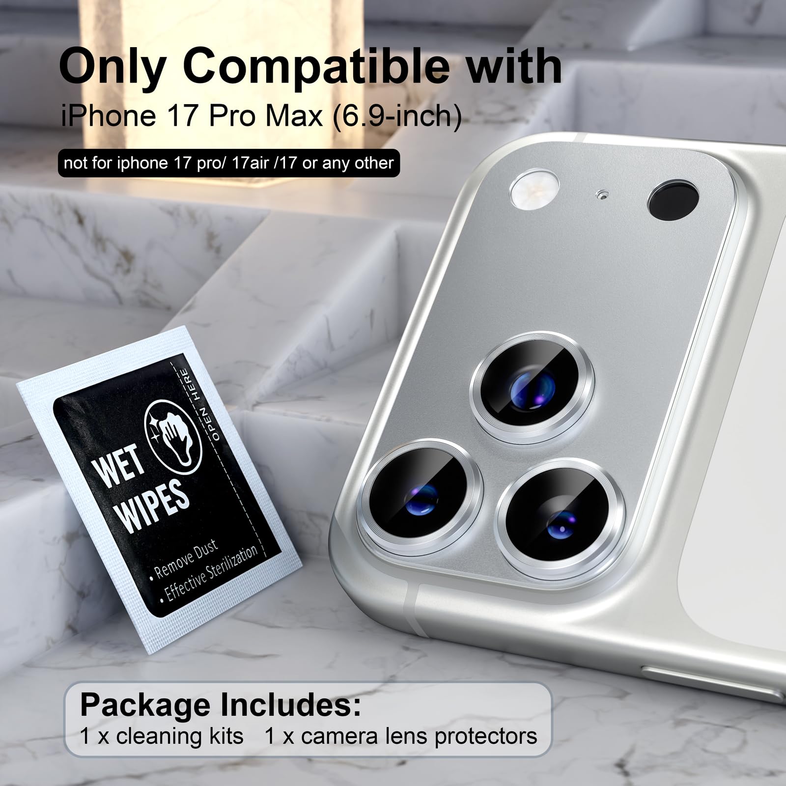 Choiche Compatible for iPhone 16 Pro/iPhone 16 Pro Max Camera Lens Protector, Bling Camera Cover with 9H Tempered Glass Lens Screen Protector Metal Ring Decoration Accessories(Black)