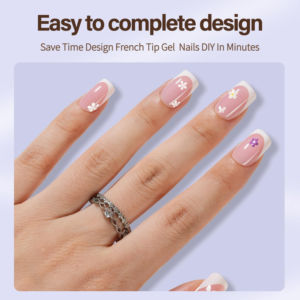 Misssix XBASICTIPS French Tip Press On Nails, 300Pcs French Gel Nail Tips Long Square, Soft Gel Pre-shaped No Need to File 3 in 1 Tips, Fake Nails for Nail Art DIY Extension Designs 15 Sizes