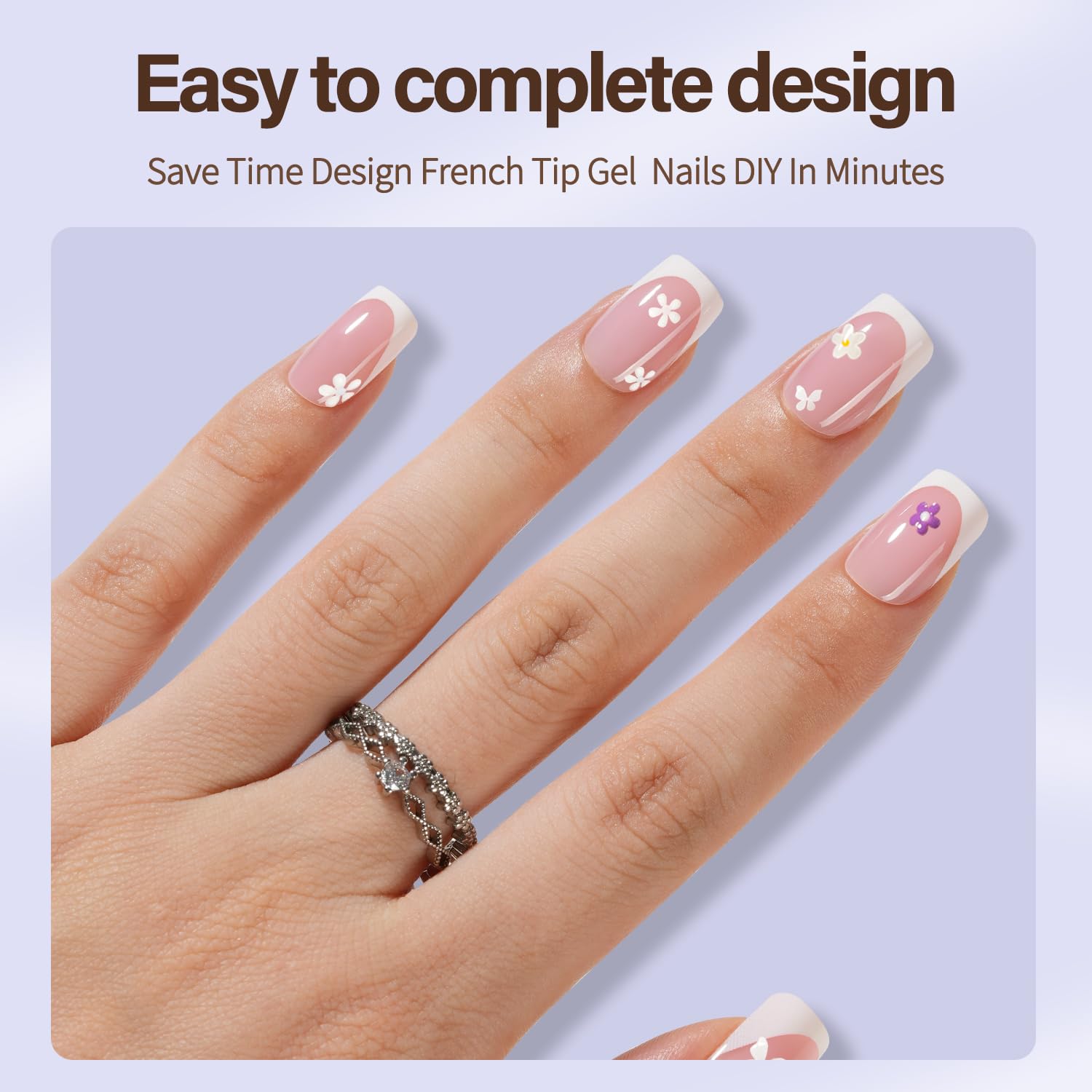 Misssix XBASICTIPS French Tip Press On Nails, 300Pcs French Gel Nail Tips Long Square, Soft Gel Pre-shaped No Need to File 3 in 1 Tips, Fake Nails for Nail Art DIY Extension Designs 15 Sizes