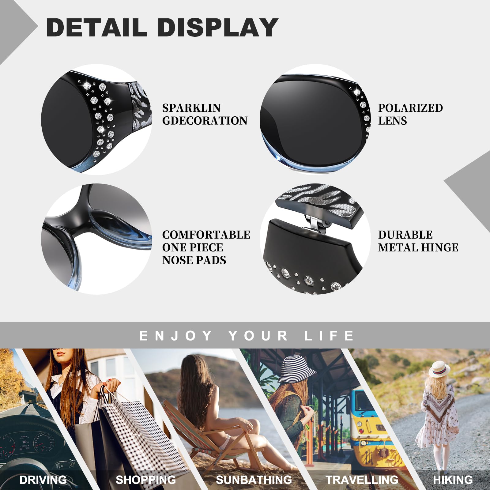 HAOLOTA Polarized Sunglasses for Women, Rhinestone Wrap Around Sunglasses with UV400 Protection
