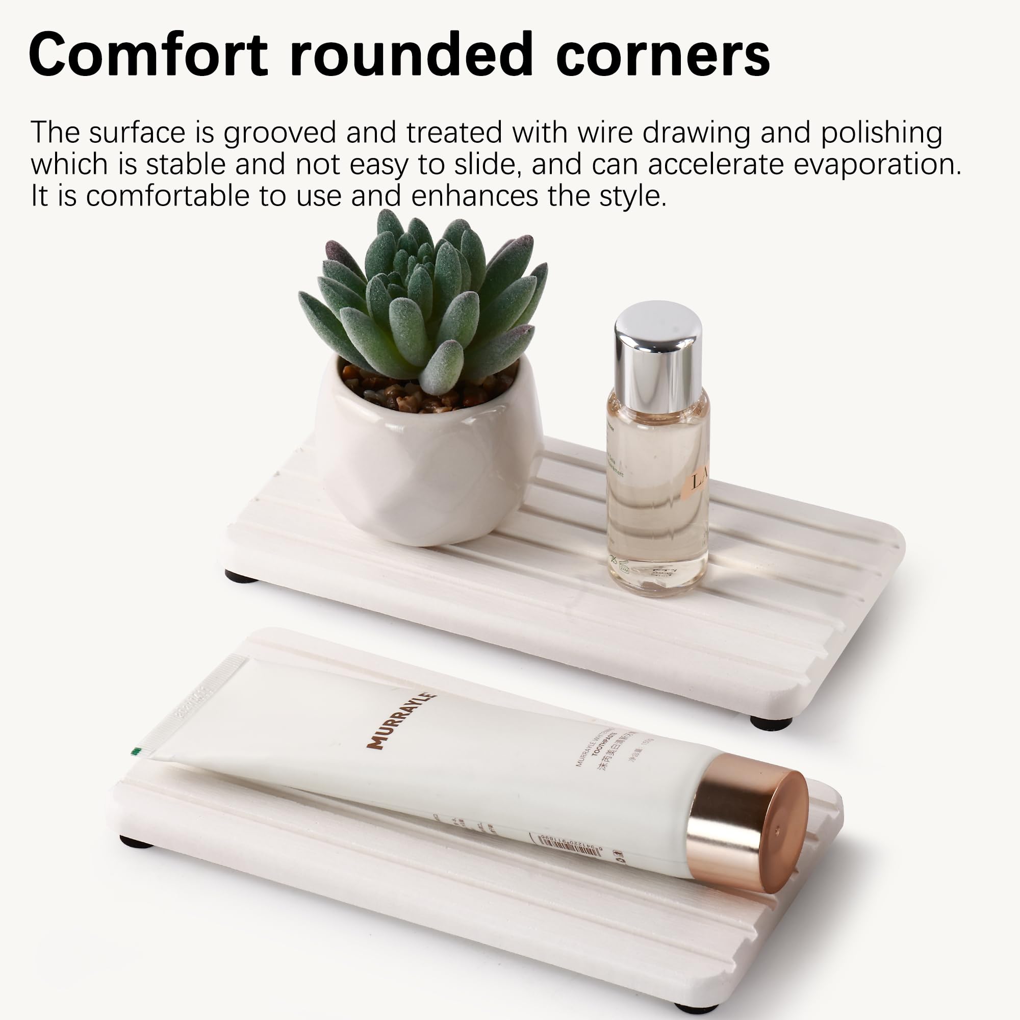 NiuYichee 2 PCS Water Absorbent diatomite Coasters, 7.1" x 3.5" Water Absorbing Stone Tray for Sink, Stone Drying mat for Kitchen Counter, Stone soap Tray Used for Hand Soaps & toiletries & Plants