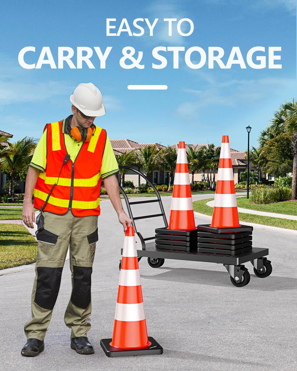 (4 Pack) BATTIFE Traffic Cones 18 Inch with Black Weighted Base, PVC Green Cone for Traffic Control,Construction Events, Driveway Road Parking Lot