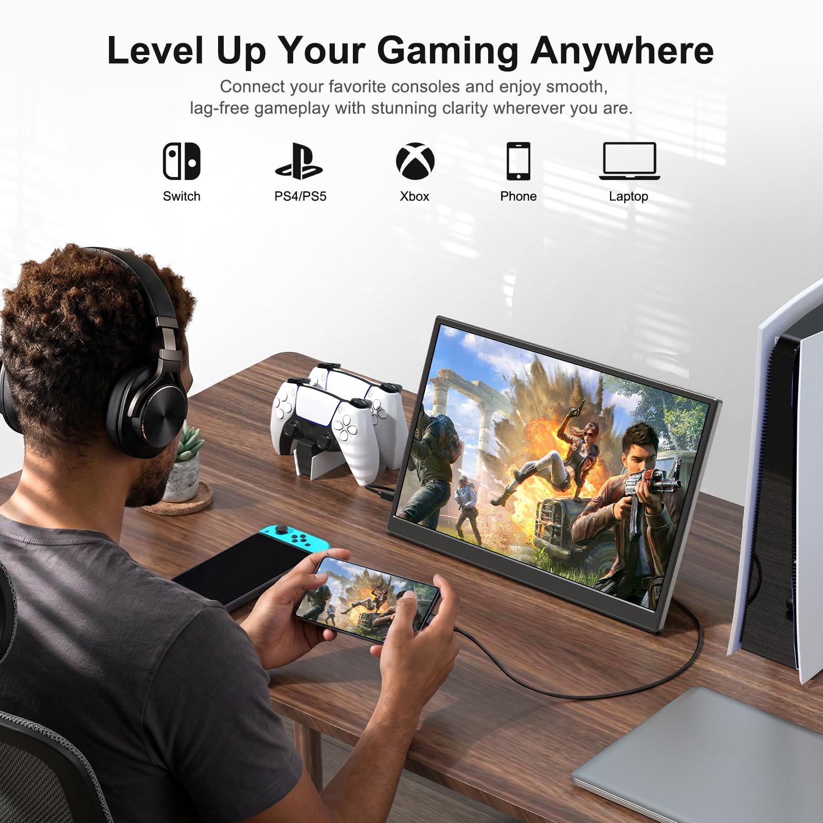 Portable Monitor 15.6 Inch 1080P USB-C HDMI Ultra-Slim Travel Monitor with Kickstand, Compatible with Xbox, Laptop, PC, Mac Phone, PS, Swich IPS Ultra-Thin Zero Frame Gaming Monitor