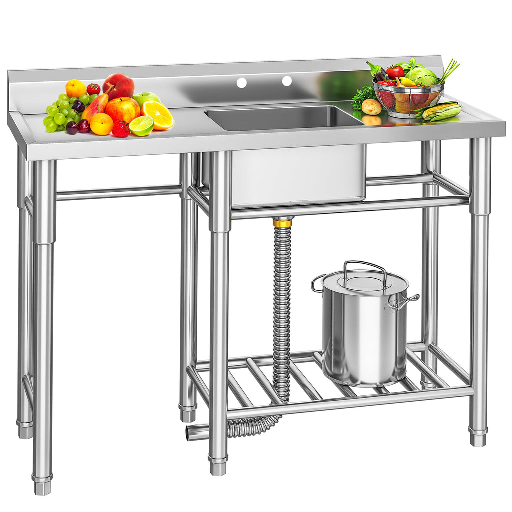 YITAHOME Freestanding Commercial 3 Bay Kitchen Under bar Sink NSF Stainless Steel 3 Compartment Bowl Outdoor Sink with Storage Shelve, Backsplash for Restaurant, Food Truck & Home (39"x 18"x 37")