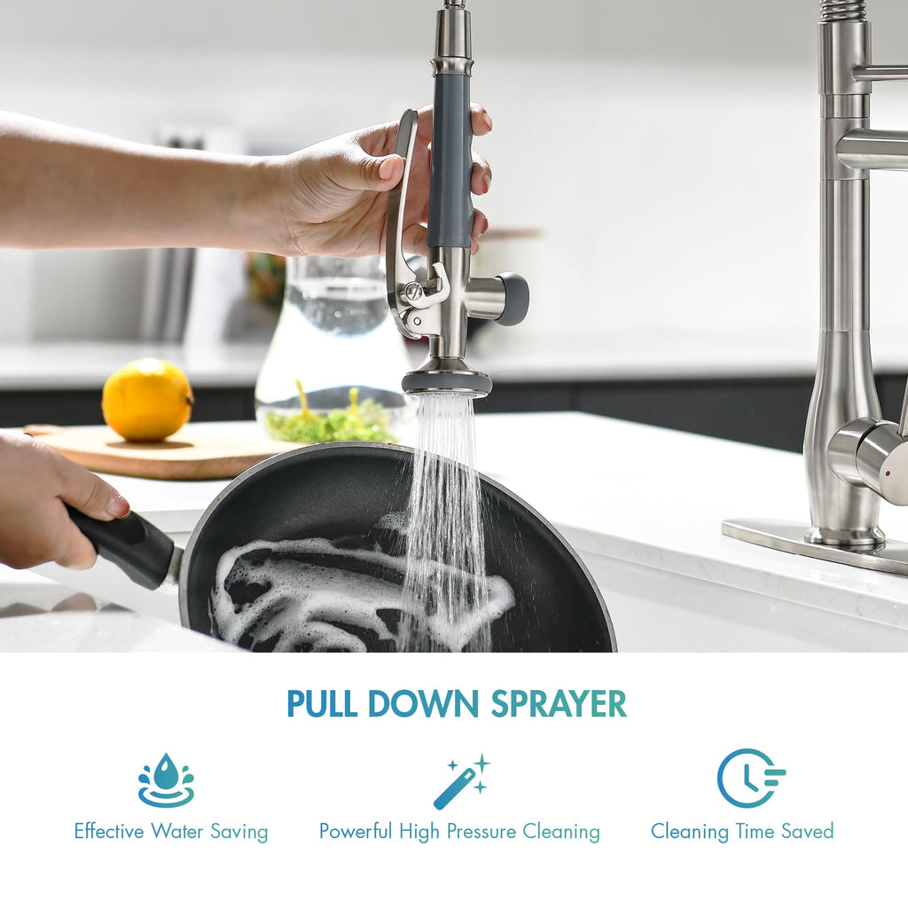 GIMILI Black and Gold Kitchen Faucet with Pull Down Sprayer Single Handle High Pressure Kitchen Sink Faucet Commercial Double-Headed Stainless Steel Kitchen Faucets