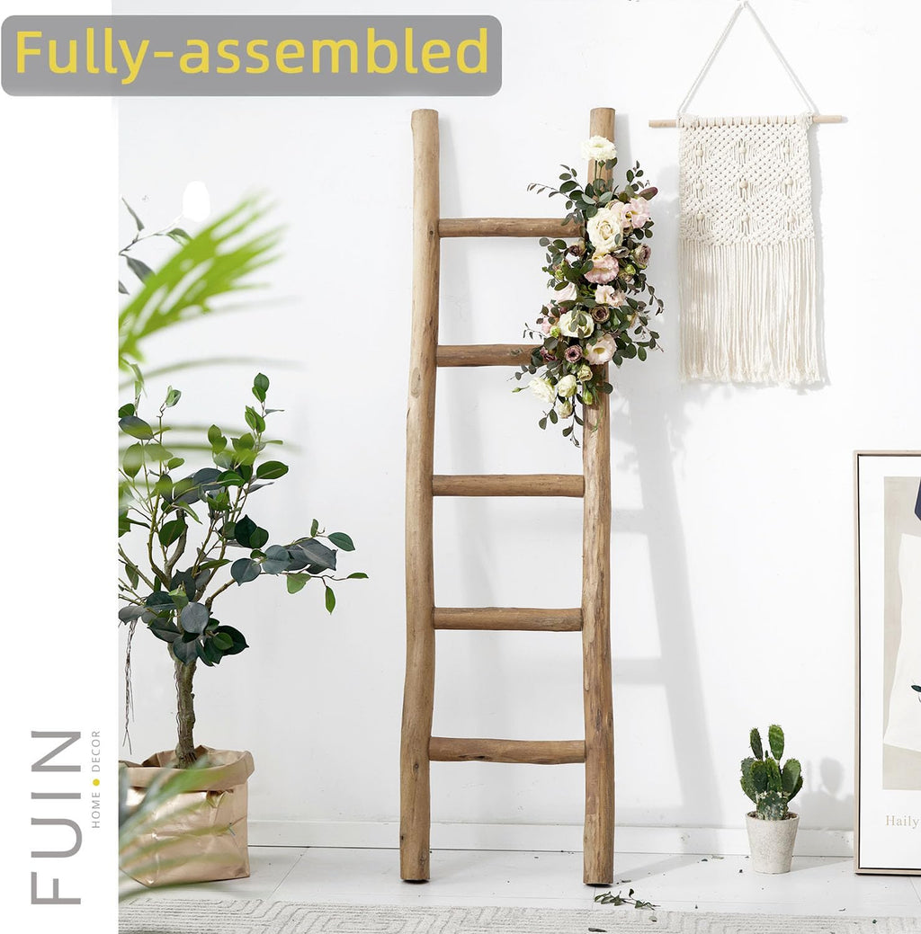 FUIN 57in Wood Blanket Ladder Living Room Decorative Wall Leaning Farmhouse Quilt Display Holder Rustic Wooden Towel Rack for Bathroom, Black