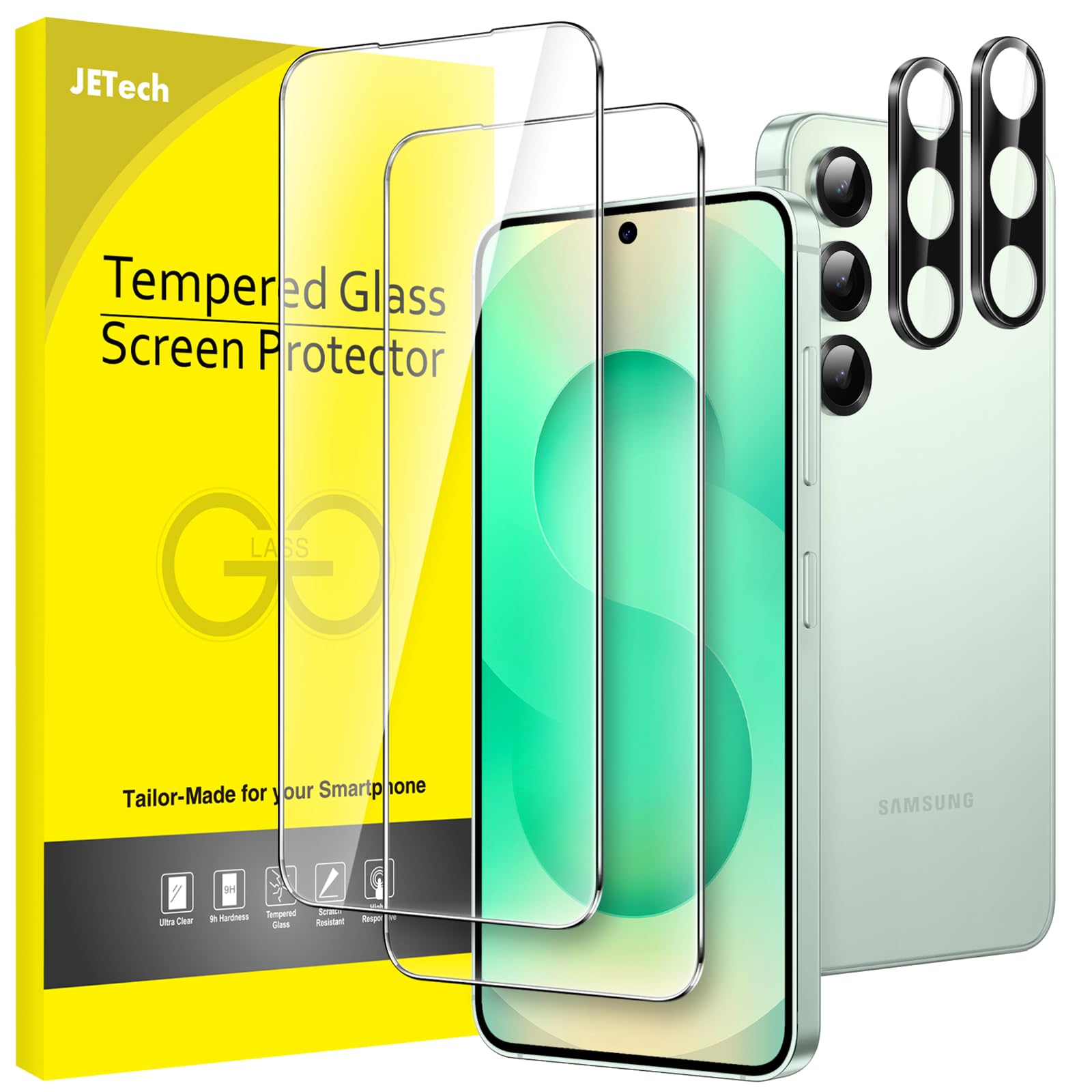 JETech Screen Protector for Samsung Galaxy S20 FE 6.5-Inch with Camera Lens Protector, Tempered Glass Film, Fingerprint ID Compatible, HD Clear, 2-Pack Each