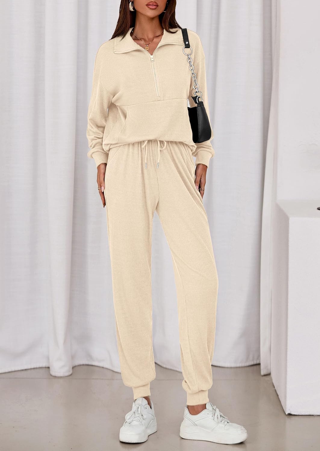 PRETTYGARDEN Women's Fall 2 Piece Lounge Sets Zip Up Sweatshirt Jogger Pants Sweat Track Suits Travel Outfit Winter Clothing