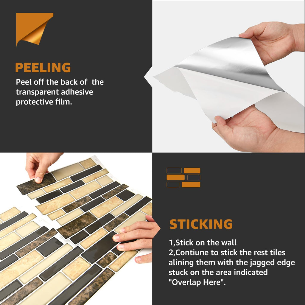 WOWSTAR 10-Sheet Peel and Stick Backsplash Tile for Kitchen, Back Splash Stick On Tiles for Kitchen Wall (Sand)
