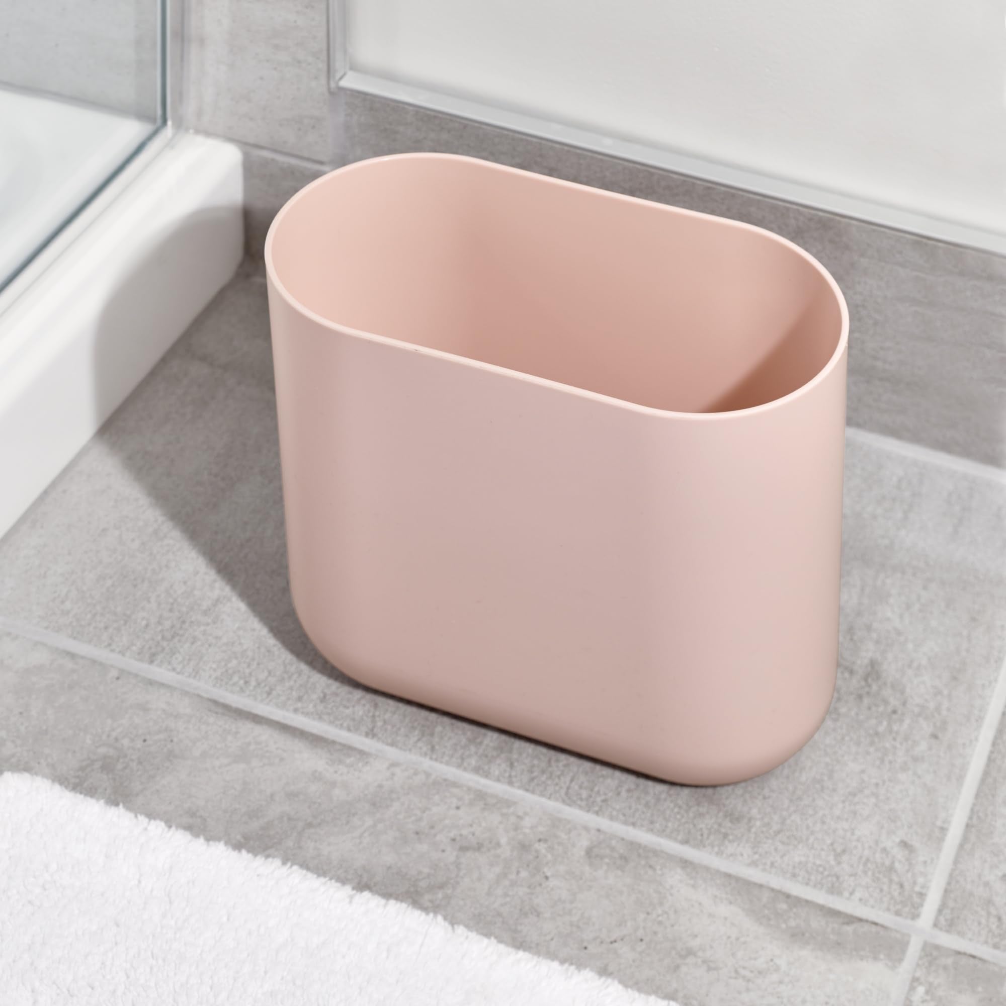 iDesign Small Slim Plastic Bathroom Trash Can, Black | Garbage Can for Bedroom, Office, Desk, Dorm