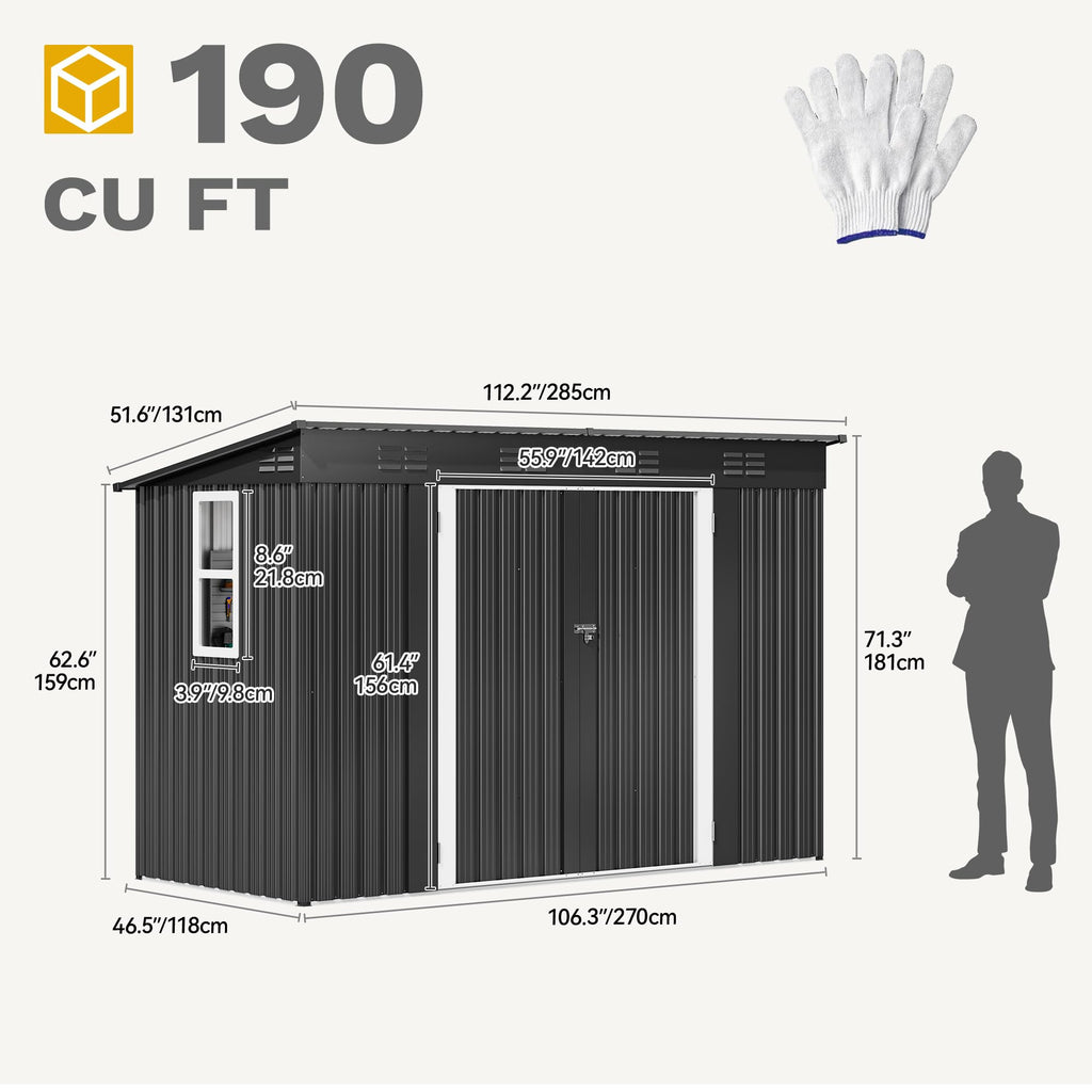DWVO 6x4ft Outdoor Storage Shed, Lockable Metal Tool Storage Sheds, Waterproof Garden Sheds with Vents for Backyard, Patio, Garage, Lawn, Dark Gray