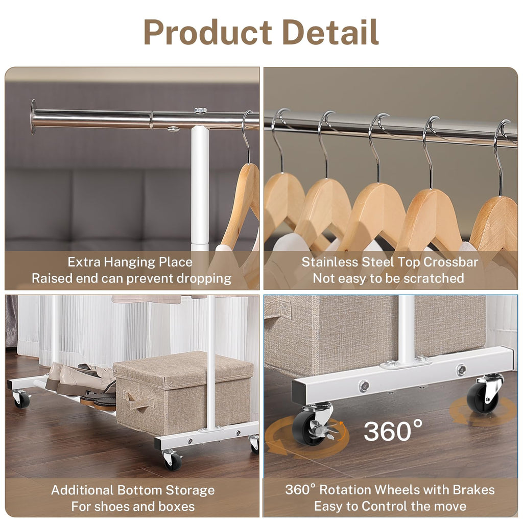 VICERII Clothing Rack, 55.51 Inch Heavy Duty Clothes Rack Rolling Garment Rack with Wheels and Bottom Shelf, 130LB Capacity Clothes Racks for Hanging Clothes, Coats, Shirts, Sweaters, Skirts, Black