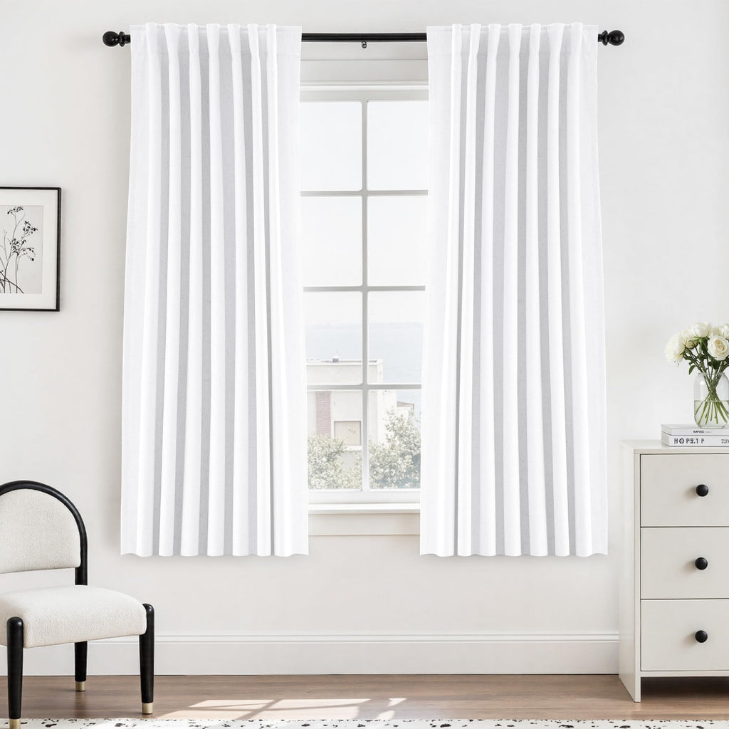 UHITECH Short Linen Curtains 24 Inch Long for Farmhouse Small Windows Modern Cafe Sytle Blackout Curtains for Living Room Back Tab Thermal Black Out Drapes 2ft