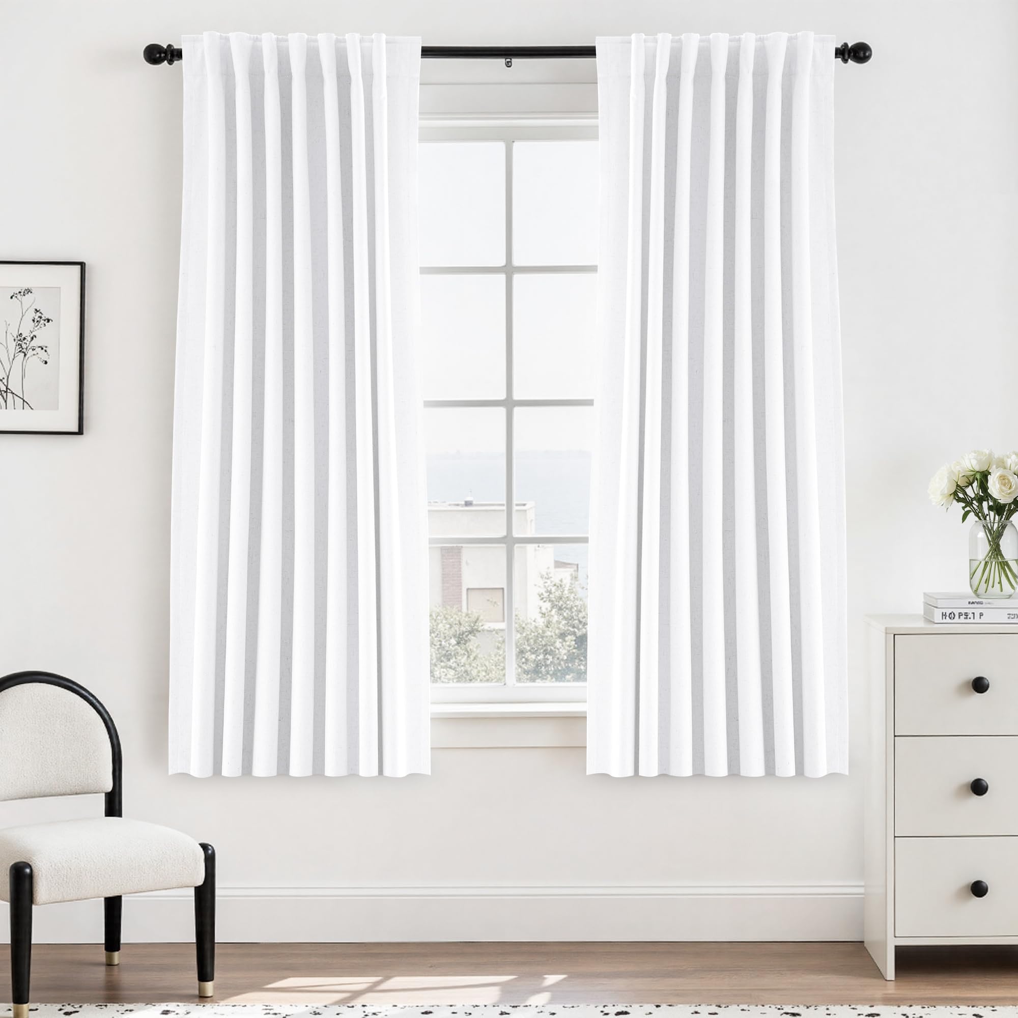 UHITECH Short Linen Curtains 24 Inch Long for Farmhouse Small Windows Modern Cafe Sytle Blackout Curtains for Living Room Back Tab Thermal Black Out Drapes 2ft