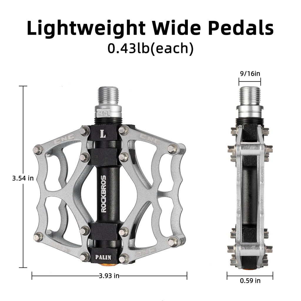 ROCKBROS Mountain Bike Pedals MTB Pedals CNC Non-Slip Lightweight Aluminum Alloy Bicycle Pedals Sealed Bearings Bicycle Platform Pedals 9/16" BMX Road Bike Pedal