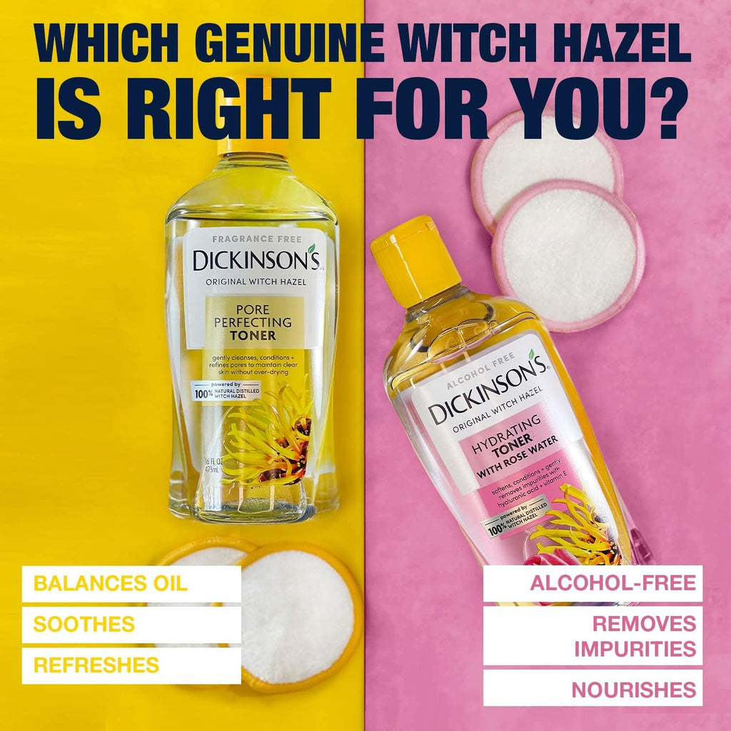 Dickinson's Original Witch Hazel Pore Perfecting Toner | 100% Natural Distilled Witch Hazel | America's #1 Toner | Refines Pores | Removes Impurities & Oil |8 Fl Oz | 6 Count