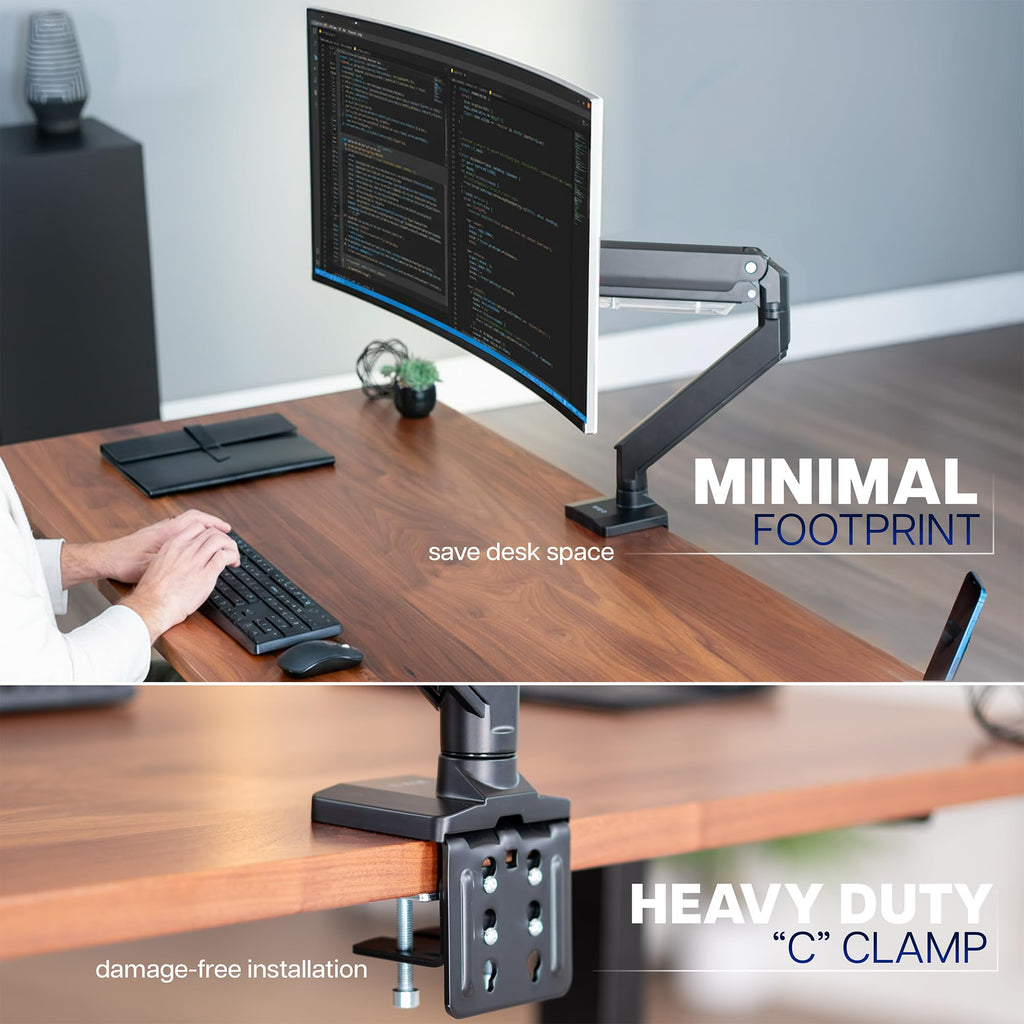 VIVO Premium Aluminum Tall Extended Monitor Arm for Ultrawide Monitors up to 49 inches and 33 lbs, Single Desk Mount Stand, Pneumatic Height Adjusting, Max VESA 100x100, Black, STAND-V101GT