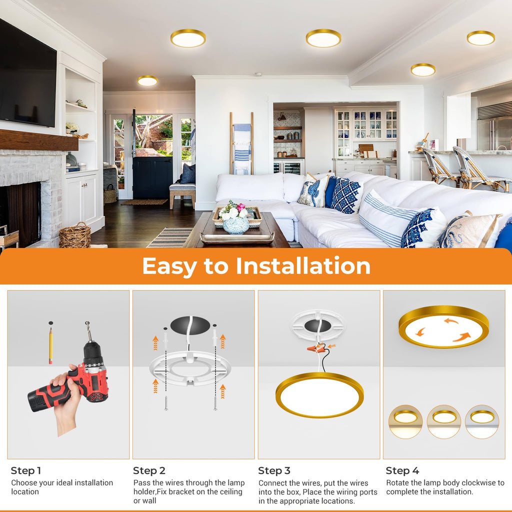 1PACK LED Flush Mount Ceiling Light Fixture, 3000K-4000K-6500K & 100W Equivalent Modern Kitchen Ceiling Lamp 15W 1500Lm 7.5 Inch Closet Round Surface for Bathroom Laundry Bedroom Hallway, Black