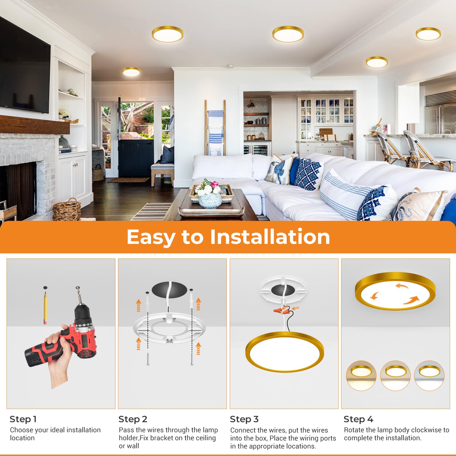 1PACK LED Flush Mount Ceiling Light Fixture, 3000K-4000K-6500K & 100W Equivalent Modern Kitchen Ceiling Lamp 15W 1500Lm 7.5 Inch Closet Round Surface for Bathroom Laundry Bedroom Hallway, Black