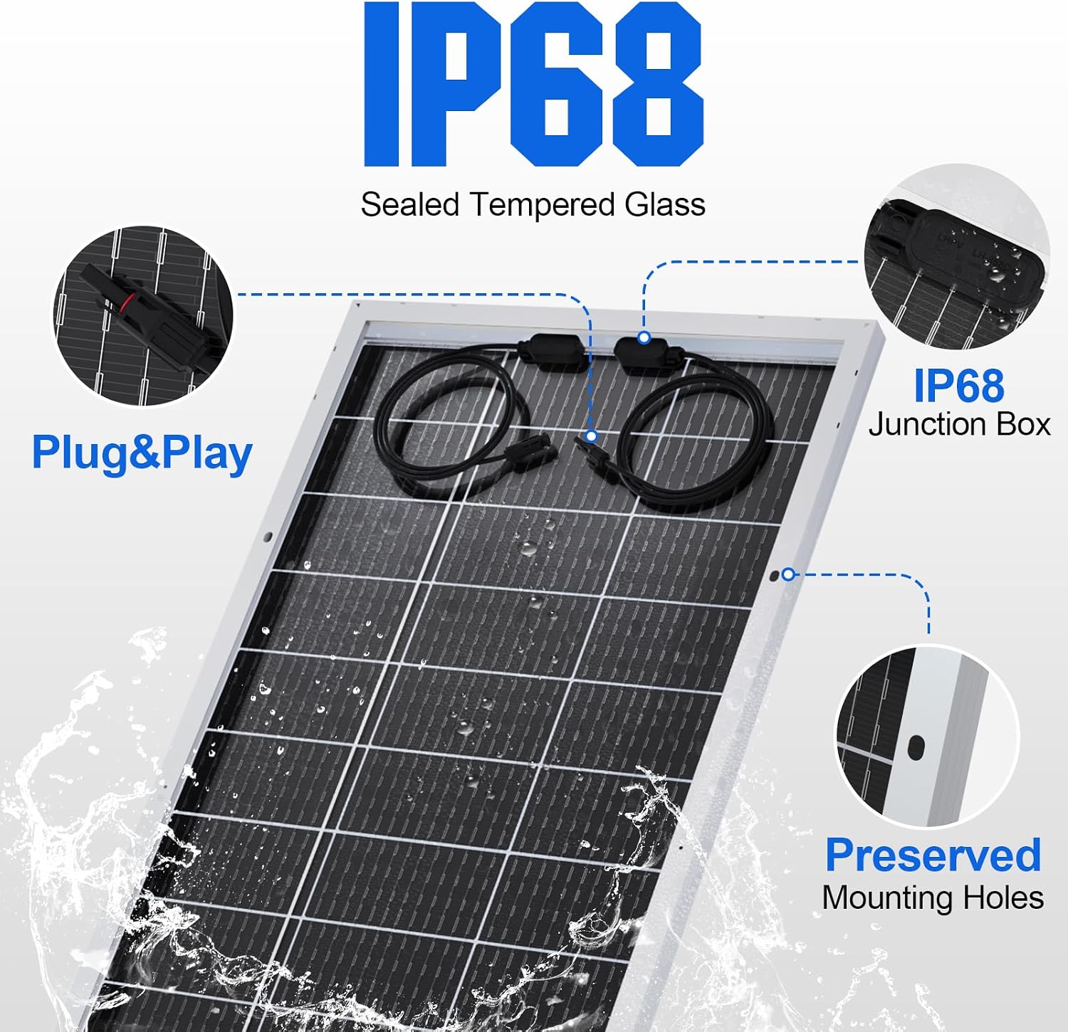 ECO-WORTHY Bifacial 195 Watt 12 Volt 12BB Solar Panel Monocrystalline Double-Sided Power Generation Rigid High-Efficiency PV Module Power Charger for RV,Sunsheds,Canopies,Farms,Home and Off-Grid
