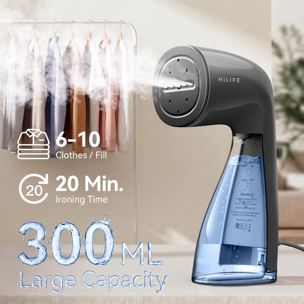 HiLIFE Steamer for Clothes, Portable Handheld Design, 240ml Big Capacity, 700W, Strong Penetrating Steam, Removes Wrinkle, for Home, Office and Travel(ONLY FOR 120V) (Olive Green)