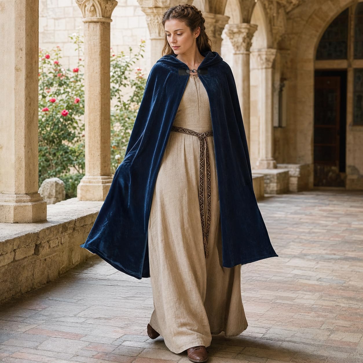JEGERMIG Medieval Hooded Cloak Halloween Renaissance Costume