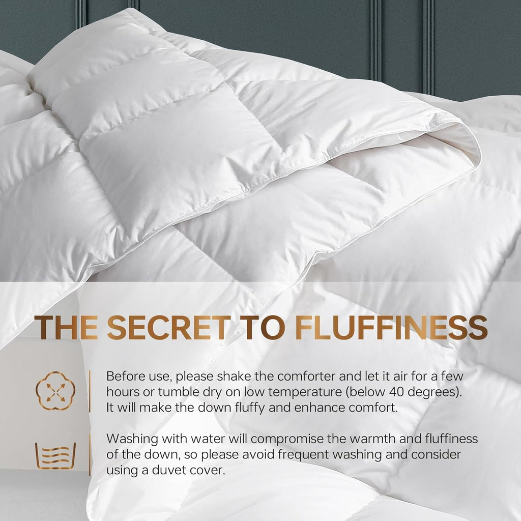 C&W Twin/Twin XL Down Comforter All Season, 750 Fill Power, Duvet Insert, 30oz Fill Weight, 100% Cotton Shell, Noiseless, Breathable, Lightweight, Machine Washable, Baffle Box, White (68"x90")