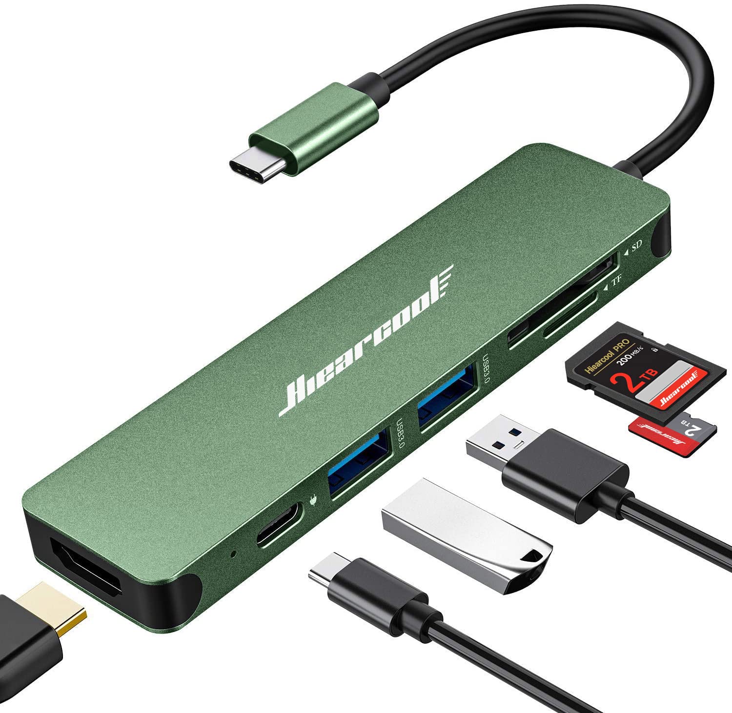 Hiearcool USB C Hub Multi-Port Adapter, 7-in-1 USB-C Dongle with 4K HDMI 100W PD SD/TF Card Reader, USBC Dock Compatible for MacBook Pro/Air Dell XPS Lenovo HP and Other Windows Laptops-Sliver White