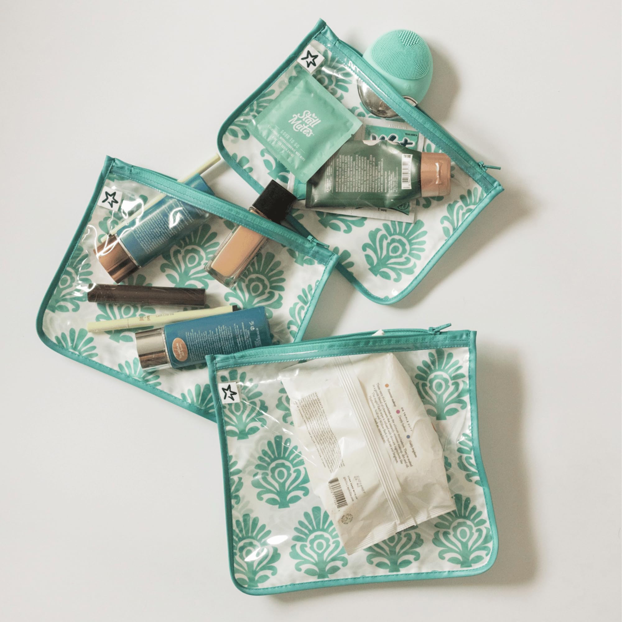 Tiny Twinkle Diaper Bag Organizing Pouches|3 Pack Mess-Proof Clear Front Travel Organizer Bags&TSA Approved Toiletry Bag Set for Baby and Mom Essentials