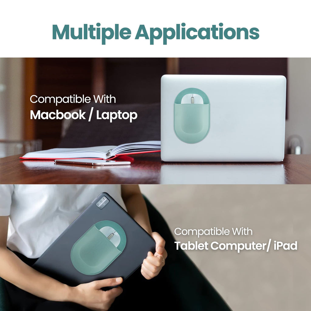 Epessa Universal Stick-On Mouse Pouch, Holder for Wireless Mouse, Sleeve for Laptop, Reusable Adhesive, No Glue Residue, Compatible with iPad or MacBook (Black)