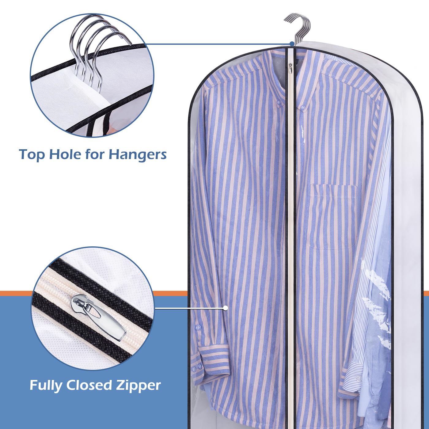 SLEEPING LAMB 60" Gusseted Garment Bags for Closet Storage Clear Dress Bag Hanging Clothes Storage for Long Gowns, Coats, Sweaters, 2 Packs