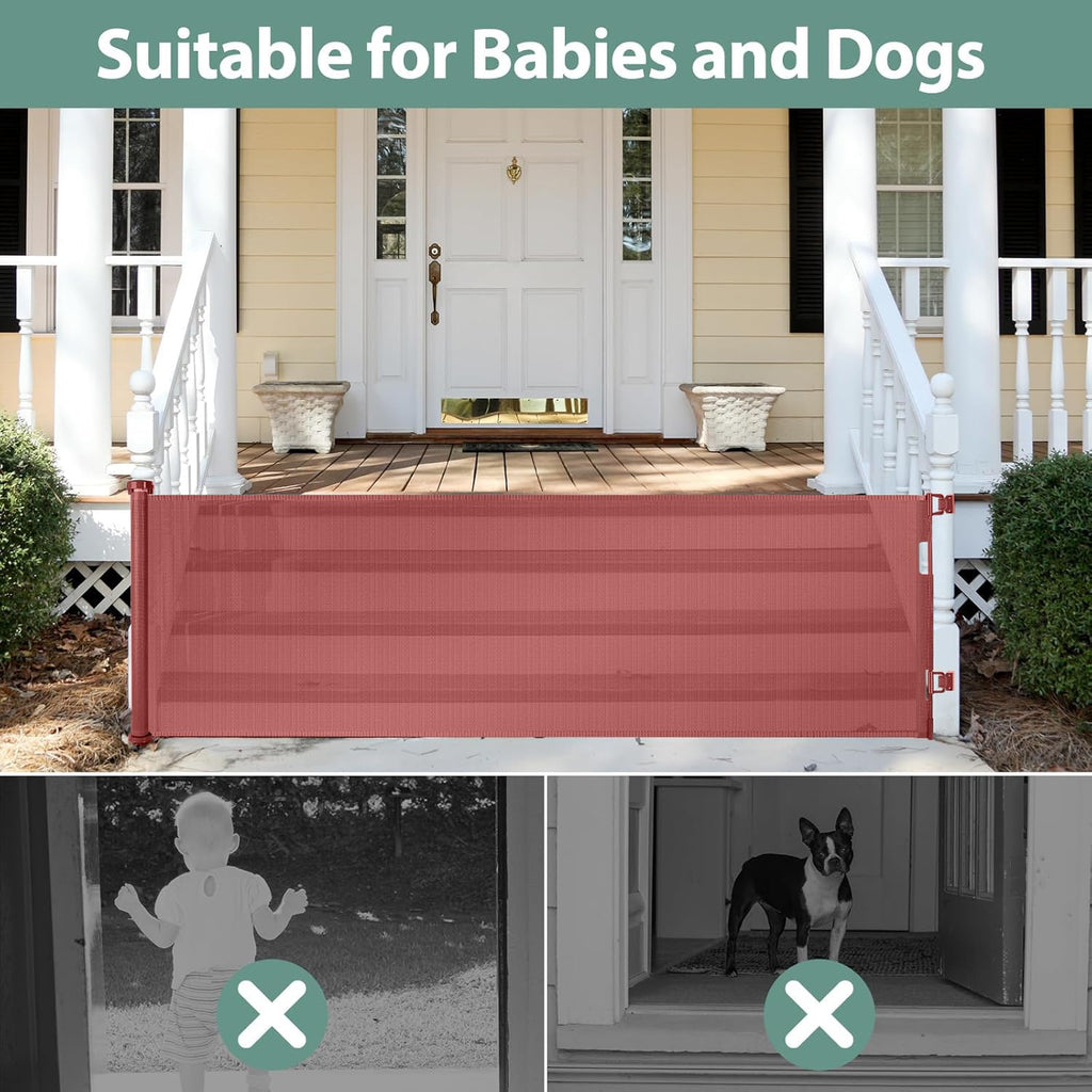 155 Inch Extra Wide Baby Gate for Doorway Indoor Dog Gate for Stairs Retractable Puppy Gates for The House Extra Wide Baby Gates for Large Openings Mesh Dog Gate Outdoor Gates for Decks, Timber