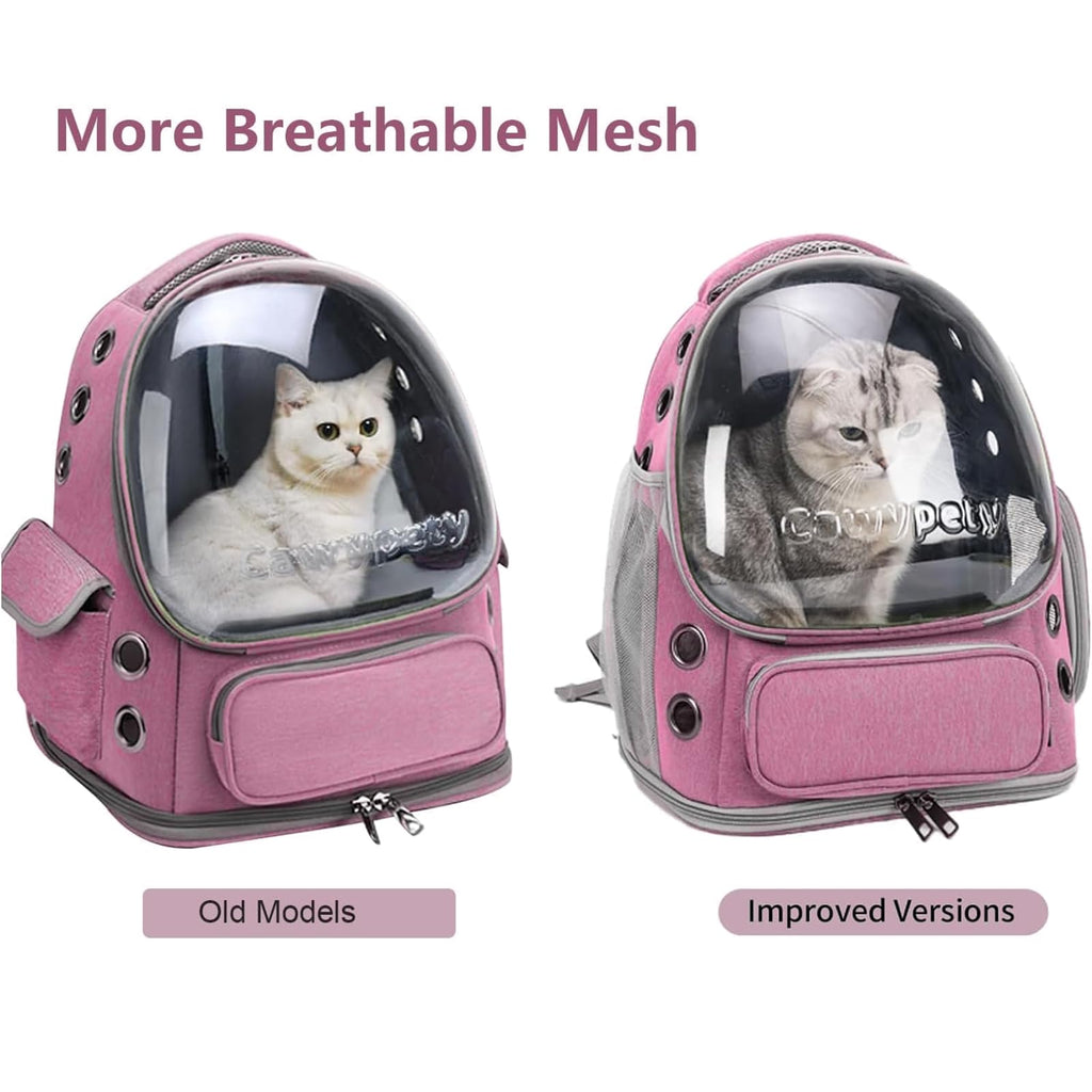 Cawypety Cat Backpack Carrier, Breathable Cat Carrier Large Space Bubble Pet Backpack for Kitty Small Dog up to 12lbs, Transparent & Foldable Pet Carrier for Travel Hiking (Black