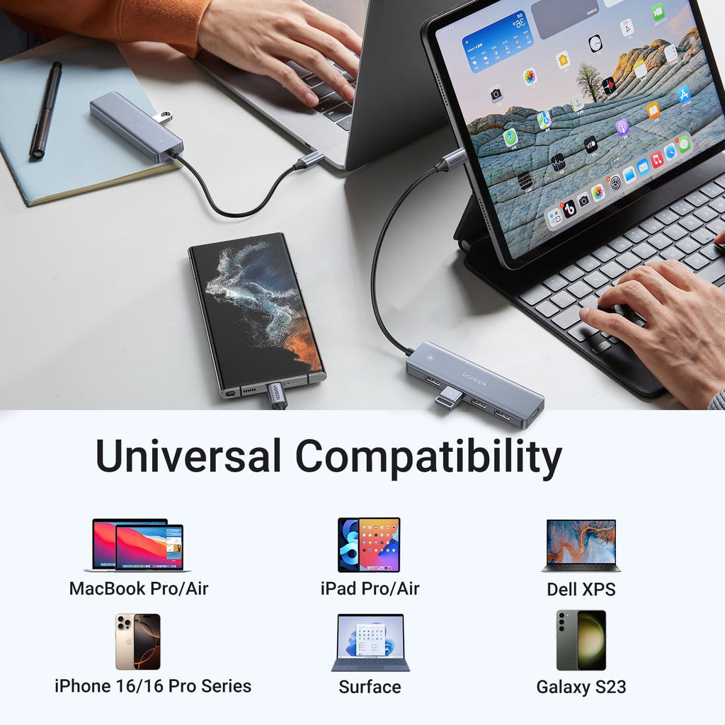 UGREEN USB C to USB A Hub with 4 USB 3.0 for Laptop, MacBook Pro/Air, Mac mini M4, iMac, iPad Pro, Chromebook, Dell XPS, Galaxy S23, and More, 0.5FT