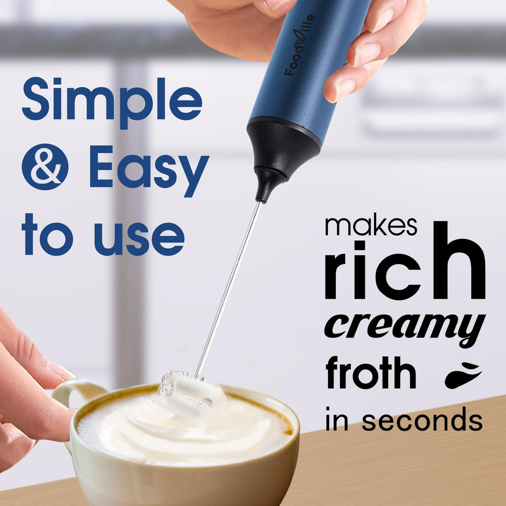 FoodVille MF05 Rechargeable Milk Frother USB Charging Handheld Foam Maker with Stainless Balloon Whisk for Cappuccino, Latte, Bulletproof Coffee, Keto Diet, Protein Powder, Matcha (Black)