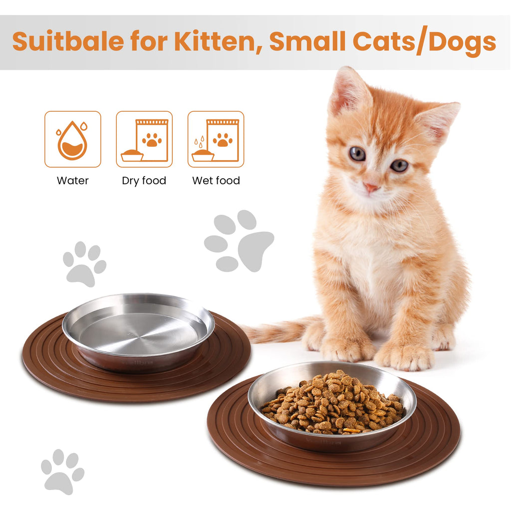Cat Bowls, Stainless Steel Cat Bowls for Food and Water, Whisker Fatigue Shallow Non-Slip Dishes Plates for Small Dog Puppies Cats