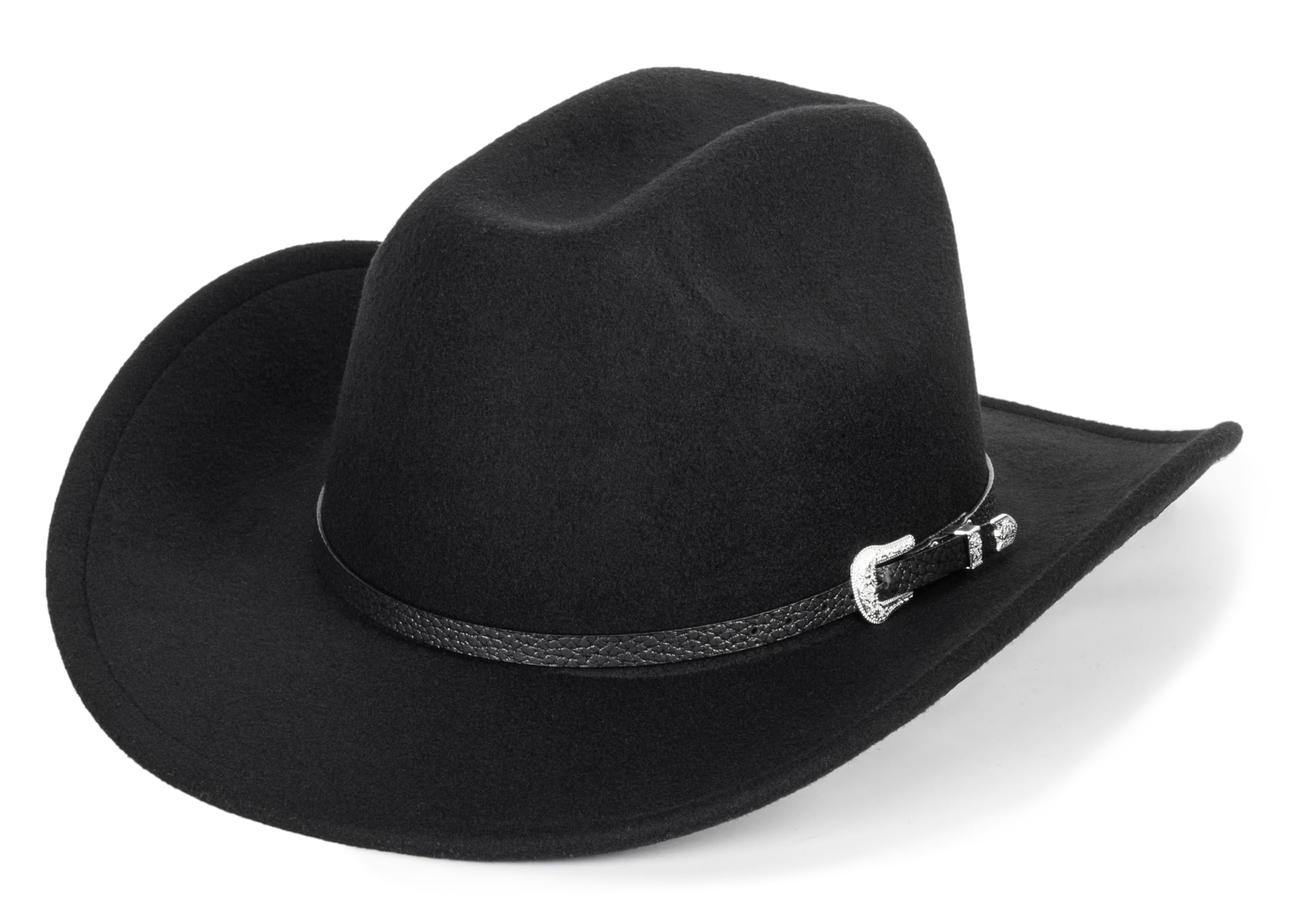 Eohak Womens Western Cowboy Hats Studded Pinched Western Cowgirl Hats Wide Brim Fedoras Hat with Belt Buckle (Size:Medium)