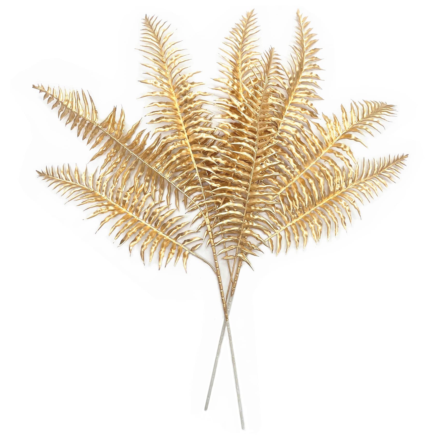 Christmas Decor Artificial Plants, PASYOU Gold Fake Antlers Plastic Grass Shrubs Leaves Indoor Outdoor Home Garden Party Hotel Verandah Wedding Event Faux DIY Decoration - 30 Inch Golden 2 Bunches