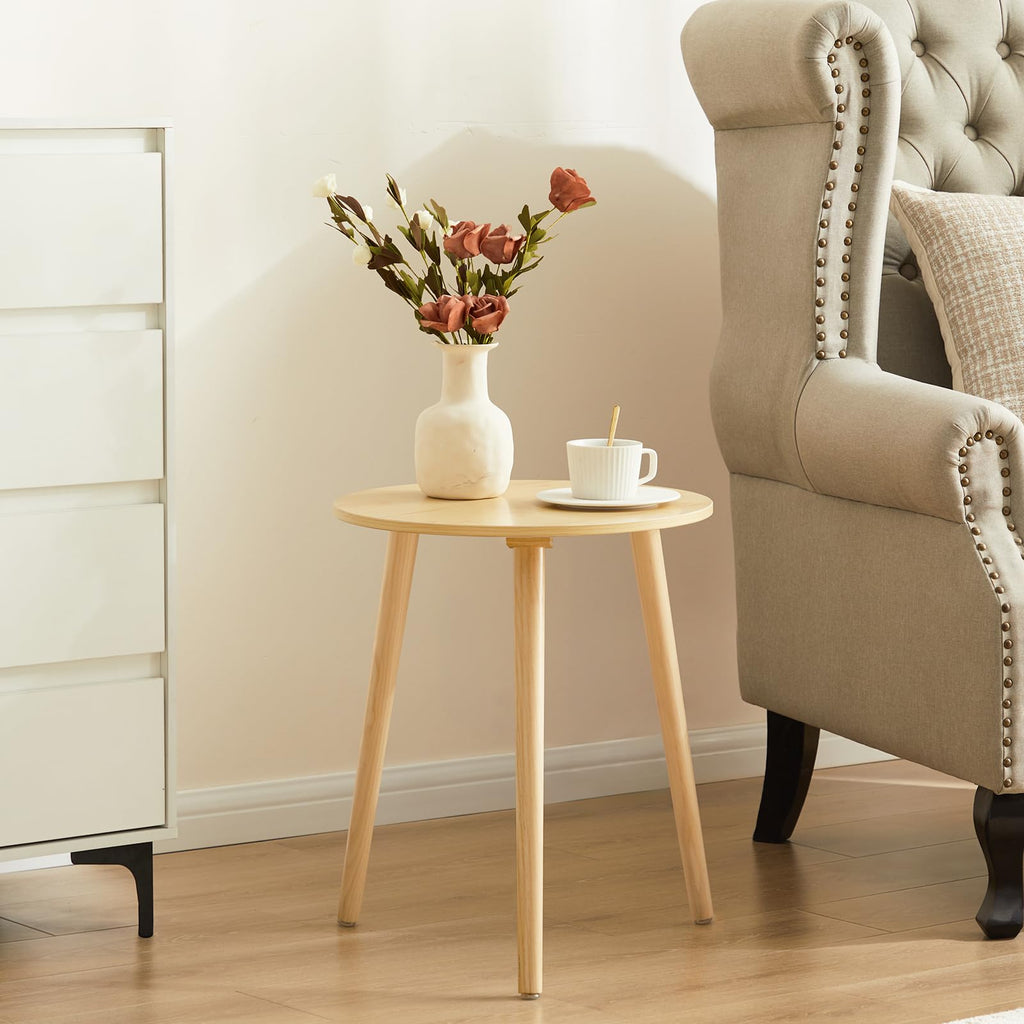 Apicizon Black Round Side Table, Black End Table Bedside Table Nursery with Wood Legs, Nightstand for Living Room, Bedroom, 16.5 x 20.5 Inches