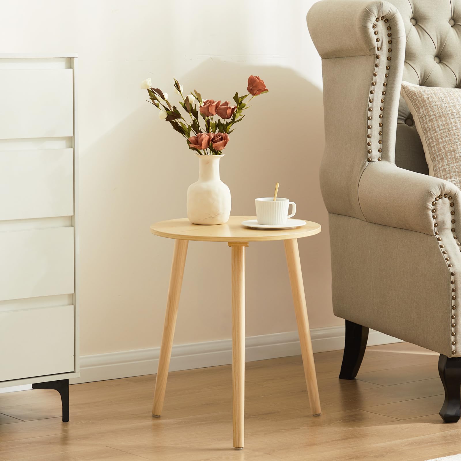 Apicizon Black Round Side Table, Black End Table Bedside Table Nursery with Wood Legs, Nightstand for Living Room, Bedroom, 16.5 x 20.5 Inches