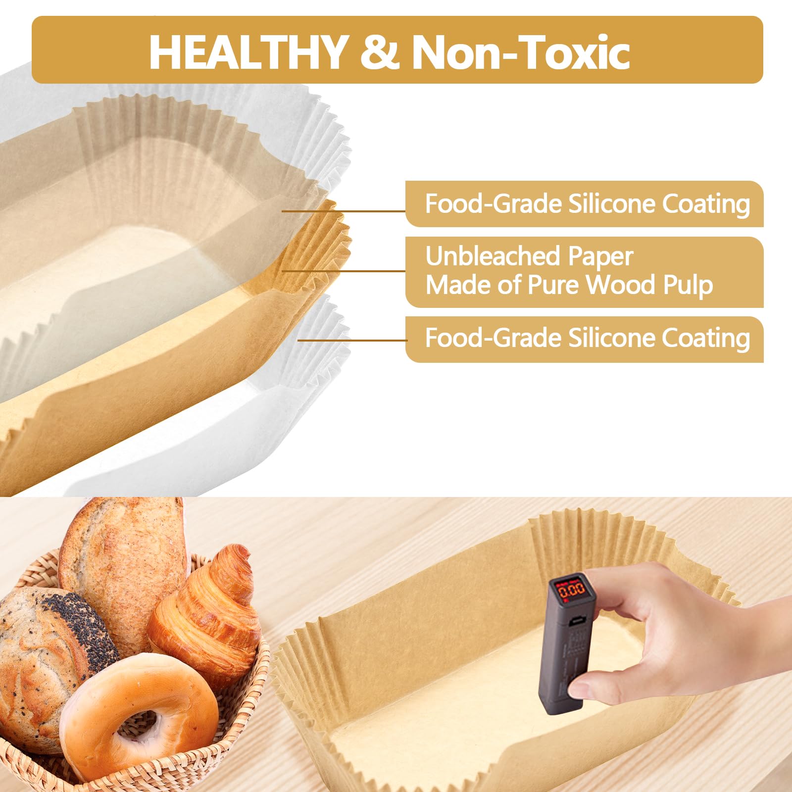 UBeeize 2lb Loaf Pan Liners, 100 PCS Loaf Pan Liners for Baking Bread 9x5, Non-Stick Bread Pan Liners, Pre-formed Rectangle Paper for Bread and Cakes