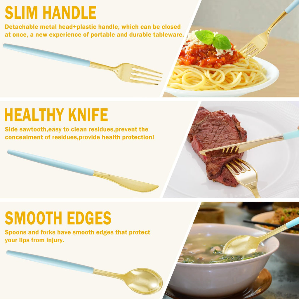 Supernal 102 Pcs Black and Gold Plastic Silverware Set,Heavy Duty Gold Disposable Cutlery for 34 Guests (34 Forks,34 Spoons,34 Knives),Elegant Plastic Flatware for Weddings,Parties & Upscale Events