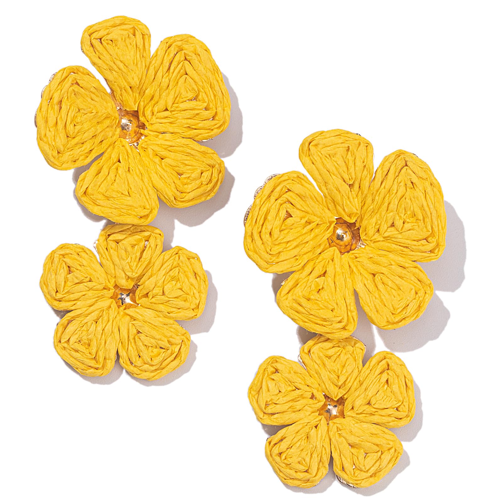 Boho Flower Earrings Statement Raffia Dangle Earrings Cute Floral Jewelry Trendy Summer Beach Vacation Outfits for Women