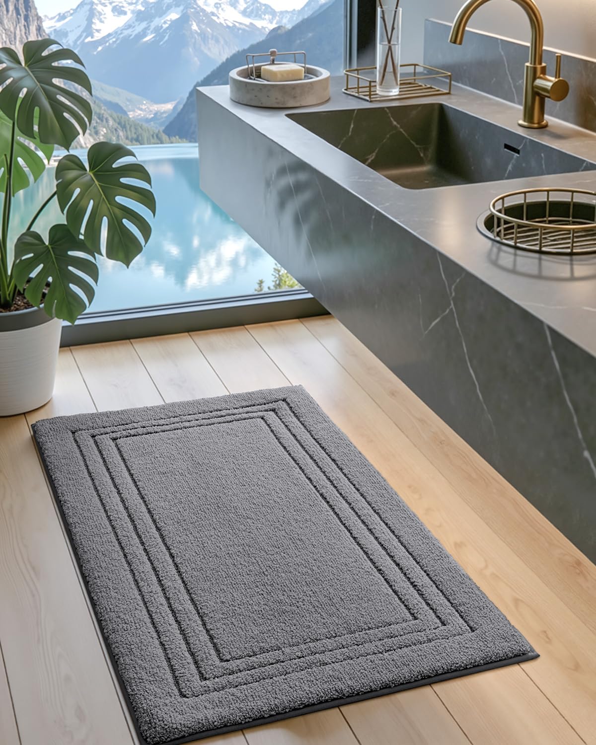 DEXI Bath Mats Bathroom Rug, 32x20 Non Slip Bathroom Rugs Washable, Absorbent Bathmat Quick Dry for Shower Floor Sink, Beige