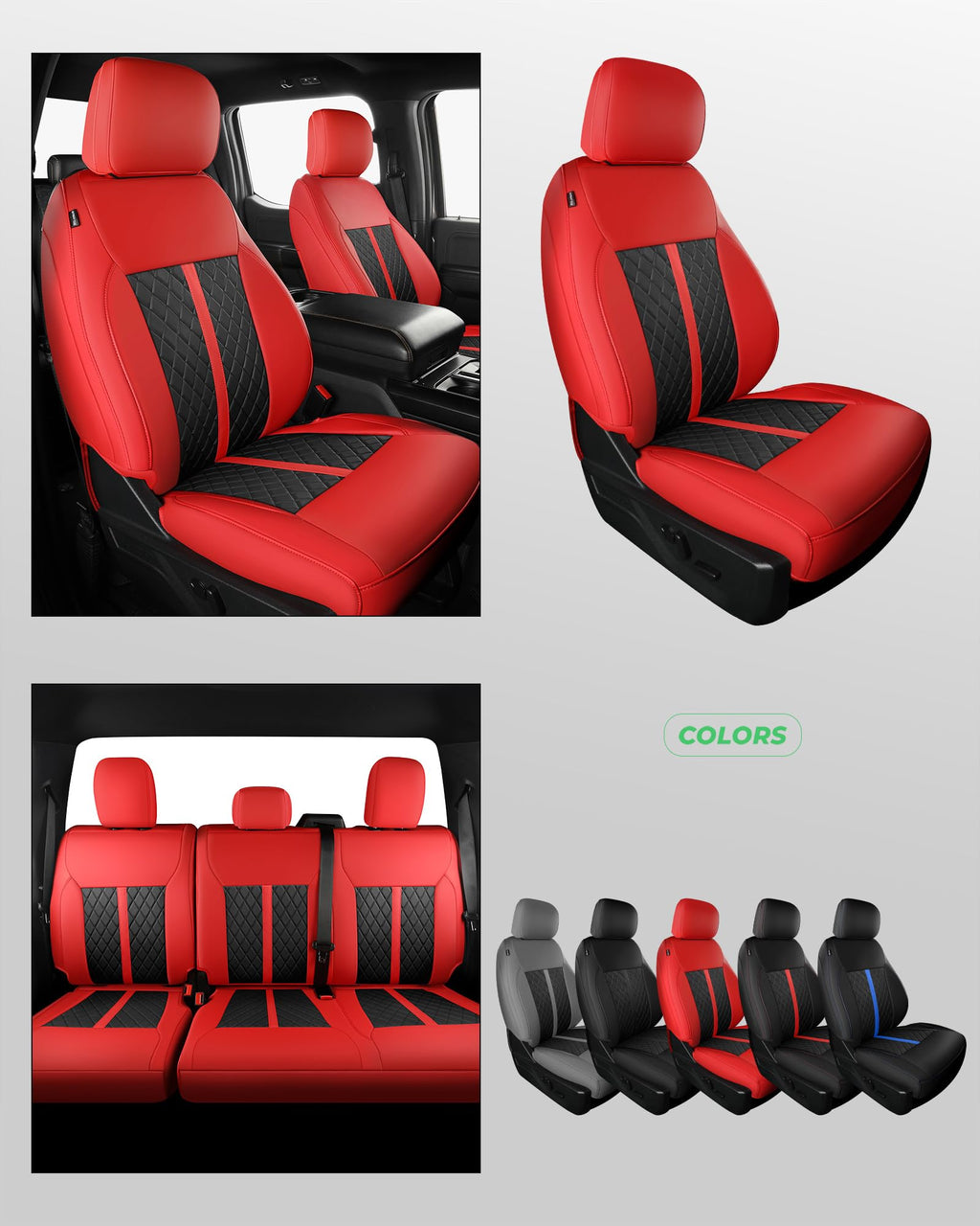 for Ford F150 Leather Seat Covers, Super Crew Cab XL XLT 2015-2020, F250 F350 F450 Super Duty Crew Cab 2017-2022,Custom Truck Seat Cover Full Set, Pickup Accessories, Black (Bucket Seat)