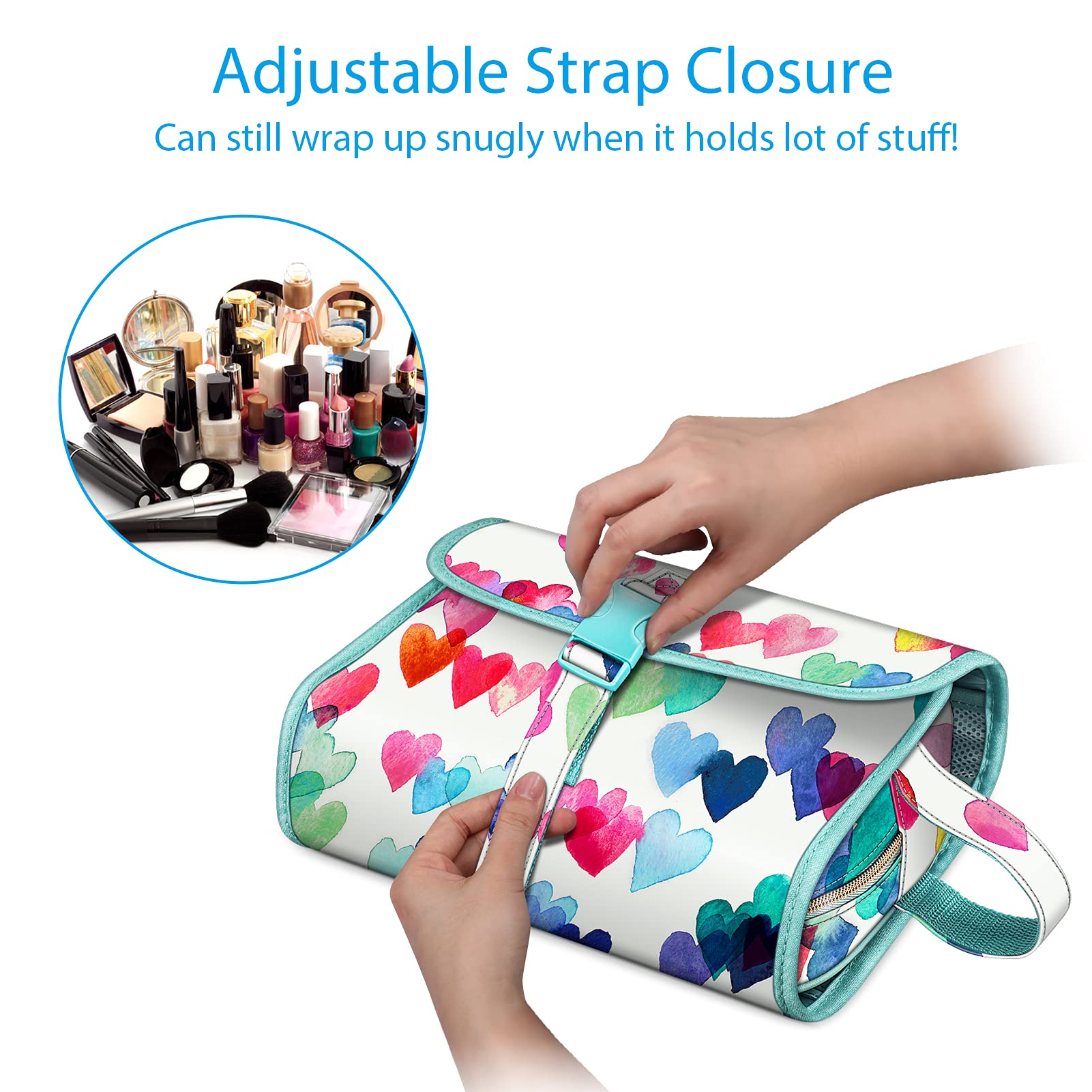 FINTIE Portable Toiletry Cosmetic Travel Bag, Large Water Resistant Hanging Makeup Organizer Storage Pouch Case for Women Girls (Blooming Hibiscus)