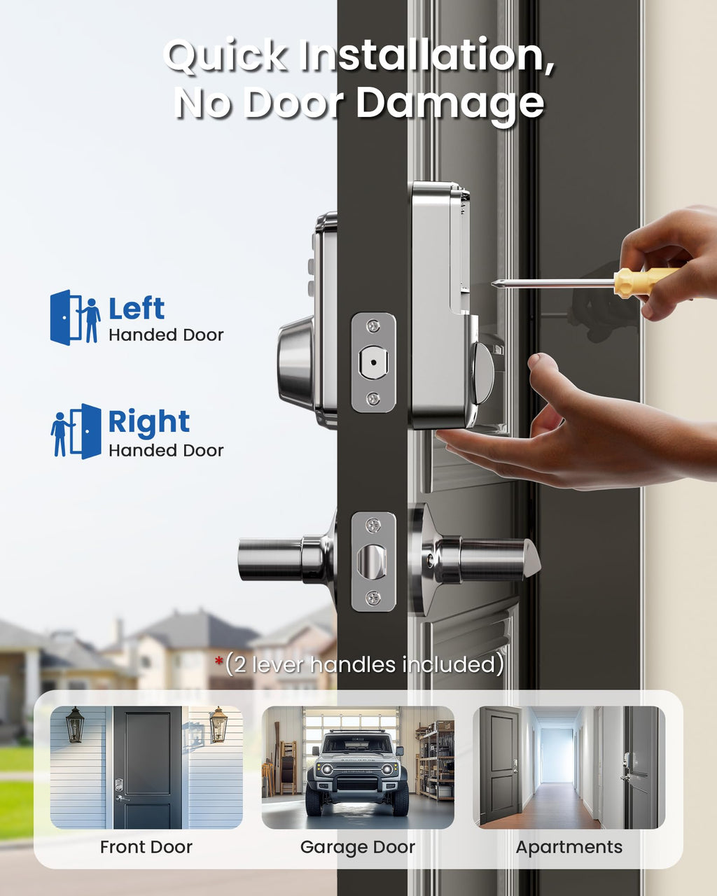 Veise Keyless Entry Door Lock with 2 Lever Handles - Electronic Keypad Deadbolt, Easy Installation Digital Smart Front Door Lock Set, Matte Black
