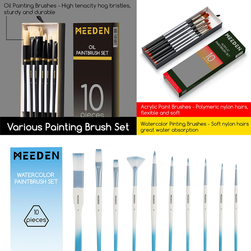 MEEDEN Professional Art Supplies - 142PCS All-in-one Painting Kits for Adults, Beechwood Easel, Aluminum Alloy Bracket, 30 Quality Brushes, 96 Paints & Other Professional Art Supplies.