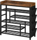 EnHomee Shoe Rack for Entryway, 6 Tier Shoe Organizer with Adjustable Shelves, 22 Pairs, Shoe Shelf with Wooden Top and Side Pocket for Closet, Entryway, Living Room, Rustic Brown & Black